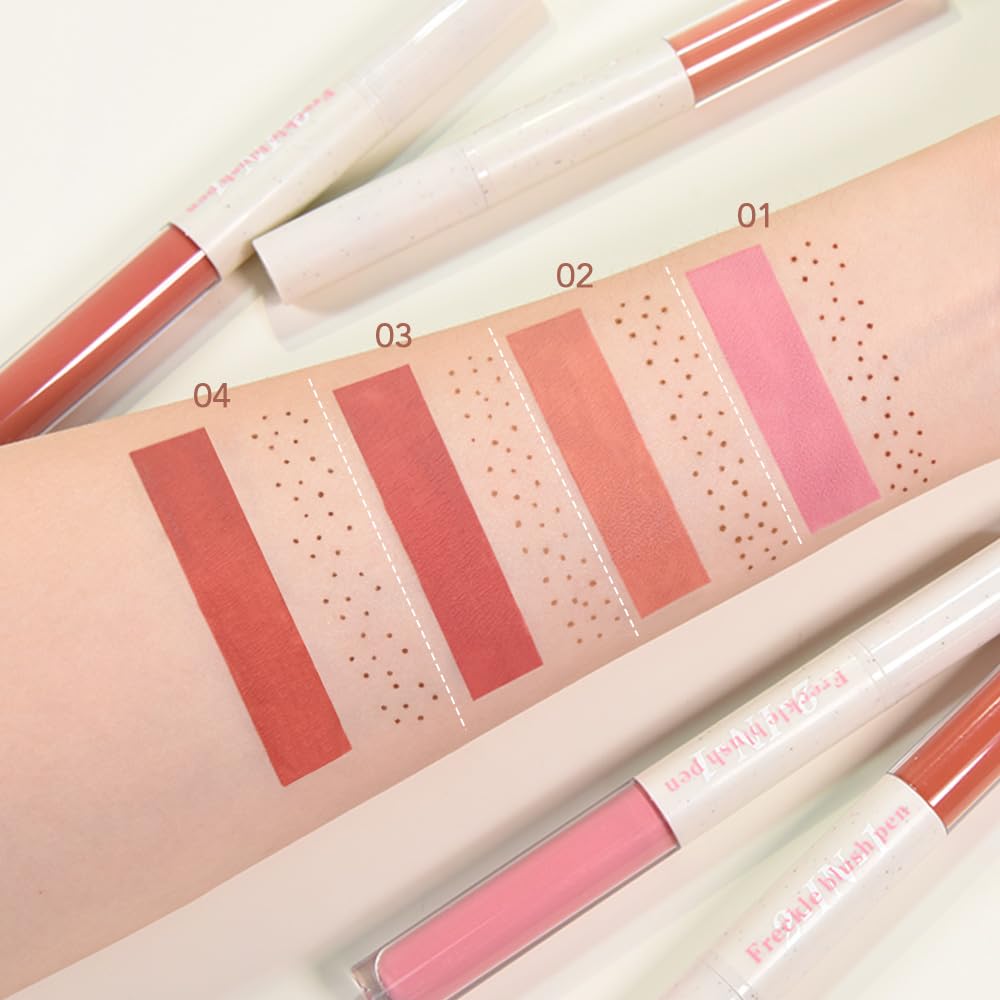 Freckle Blush Pen,2 in 1 Double-ended Waterproof Long Lasting Ultra-Blendable Quick Dry Coffee Freckle Stamp Pencil and Orange Liquid Blush for Natural Face Makeup,Vegan & Cruelty -free