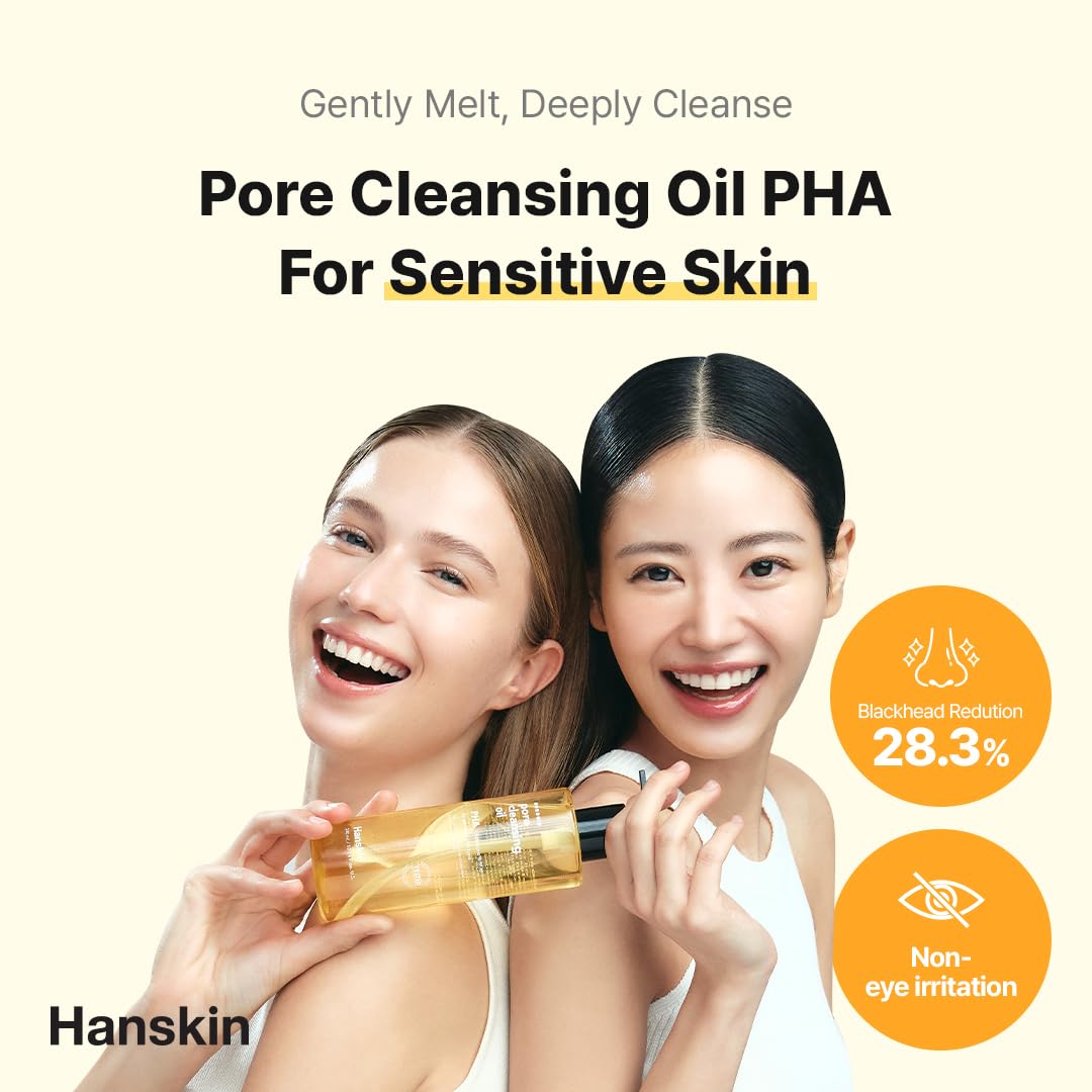 Hanskin Pore Cleansing Oil, Oil Cleanser for Face, Makeup Blackhead Sebum Remover, Korean Deep Pore Cleanser for Sensitive Skin [PHA] (10.14 oz)
