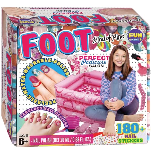 Kids Foot Spa Kit with Inflatable Pedicure Tub & Nail Polish Set for Girls Ages 7-12