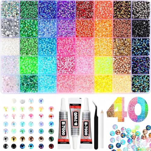 Resin Rhinestone Bedazzling Kit with 40 Colors and Jewelry Glue - 42,000 Pieces