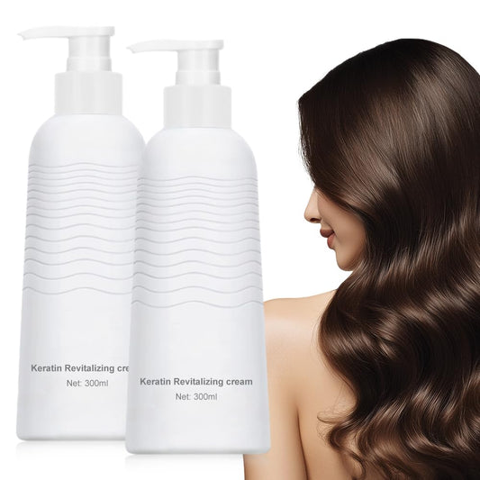 Keratin Revitalizing Cream, 2025 New Keratin Hair Straightener Cream, Keratin Boost Hair Smoothing Moisture Deep Conditioner for Women, Leave in Conditioner for Dry Damaged Hair (2Pcs)
