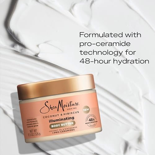 SheaMoisture Illuminating Body Butter with Coconut & Hibiscus, Niacinamide and Pro-Ceramides, Renewing Skin¡¯s Natural Glow, 48H Moisturizing 11.5 oz