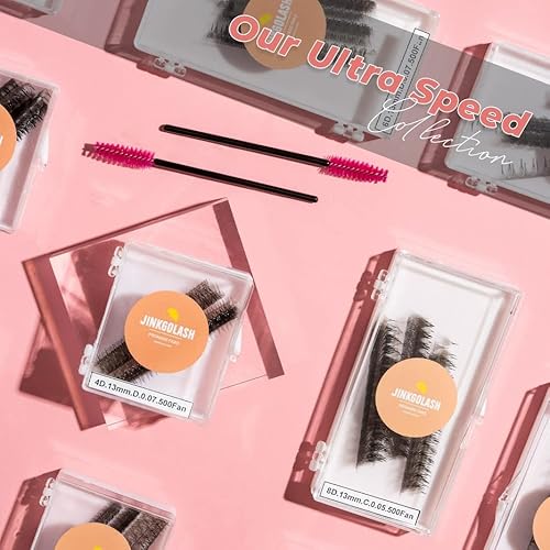 500 Eyelash Extension Promade 4D to 16D Not Premade, Ultra Lash Fans 0.03/0.05/0.07mm Thickness, C D Curl Lashes, 8 - 16mm Length for Easy Volume Individual Eyelash Extensions Clusters DIY(8D-0.05-C (9mm))
