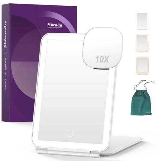 LED Foldable Travel Makeup Mirror - 5x7 inches 3 Colors Light Modes USB Rechargeable Touch Screen, Portable Tabletop Cosmetic Mirror for Travel, Cosmetic, Office (White)