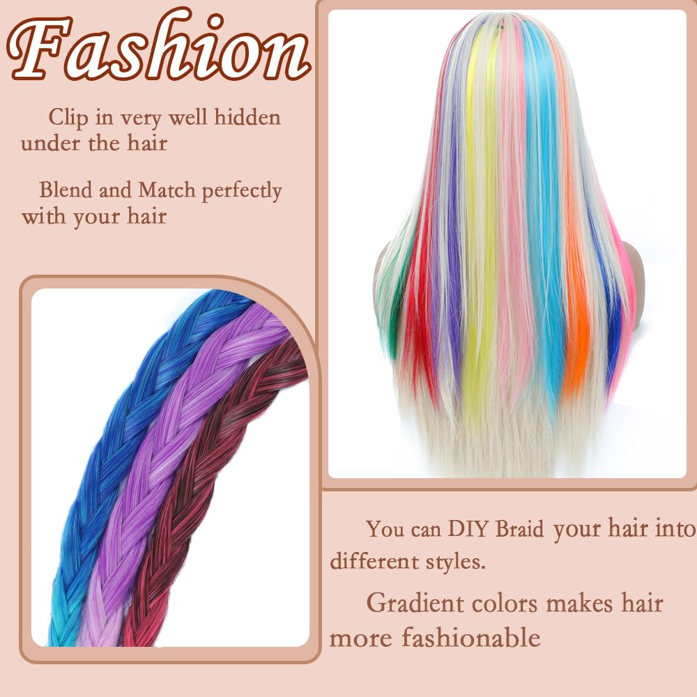12 Pcs Pink hair extensions 22 Inch Straight colored hair colorful clip in extensions Highlight Party for Kids Girls and Women Gift(Pink,26)