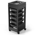Salon Cart for Hair Stylist Black with 5 Drawers & Hair Dryer Holder, Hair Cart Organizer Storage Cabinet for Hairdressing Beauty Spa Tools, Rolling Barber Cart