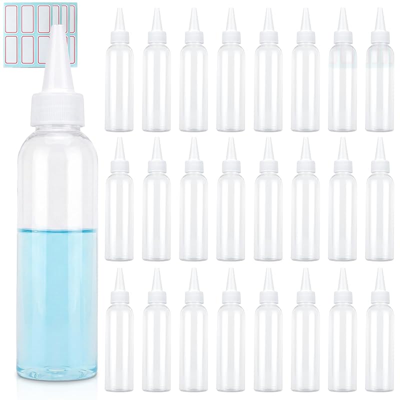 Clear Plastic Bottle Set with Twist Top Cap, 4 oz, BPA-Free – 24 Pack with Labels