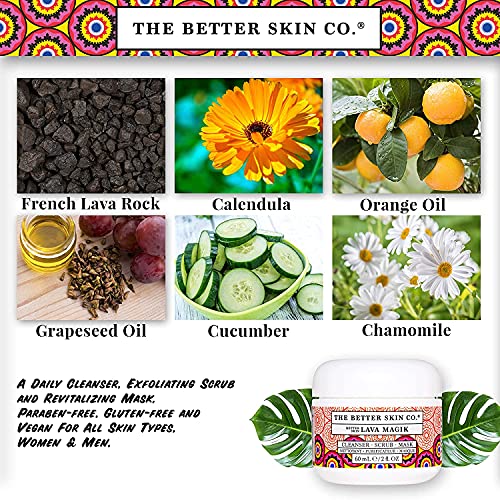 Better Skin Lava Magik 2oz - 2 Pack Face Mask, Scrub & Cleanser for Radiant Skin