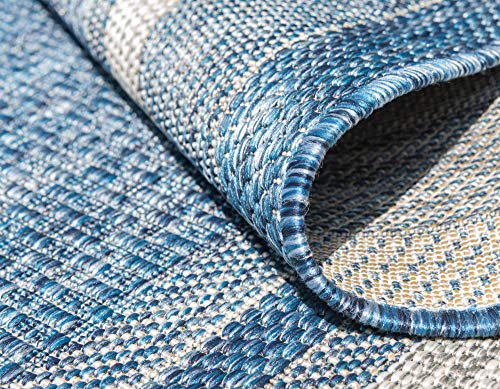 Outdoor Border Area Rug 7'1 x 10' Blue Ivory Rectangular - Unique Loom