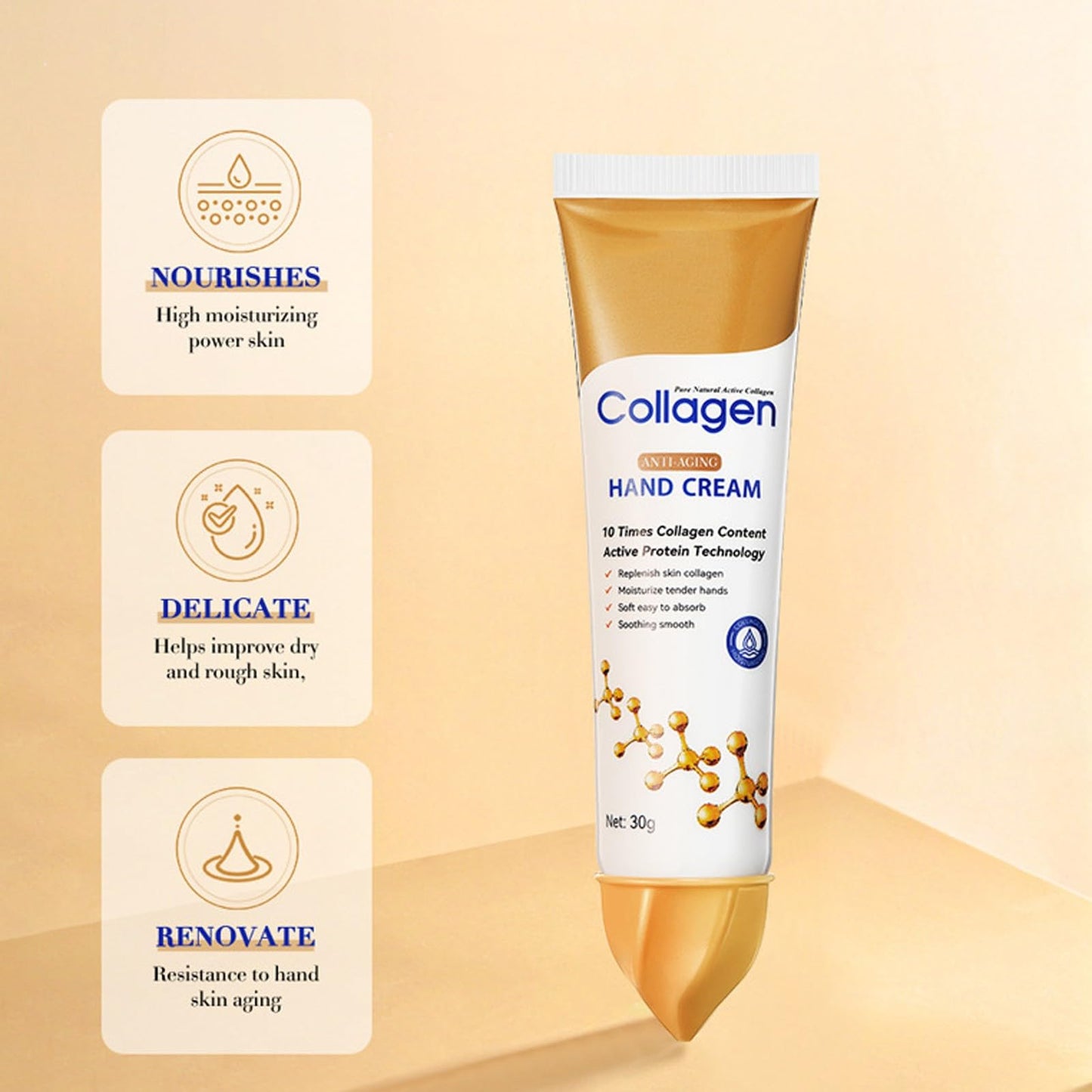 Collagen Hand Cream - 10 Times Collagen Content, Replenishes Skin Collagen, Moisturizes Hands, Reduce Fine Lines - 1.06 Oz (1)