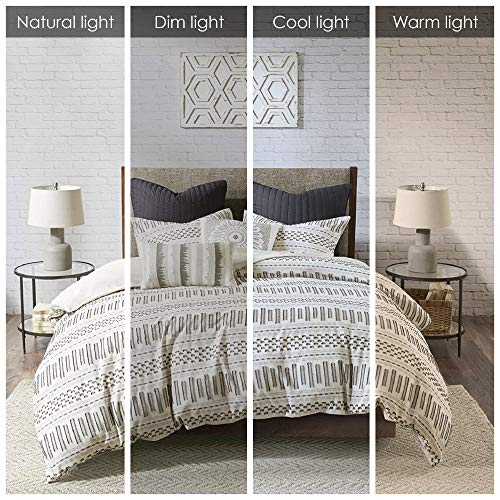 King Comforter Set with Matching Shams - Rhea Cotton Jacquard Geometric Design - Ivory & Charcoal - Comforter and Sham Set - All Season Cozy Bedding