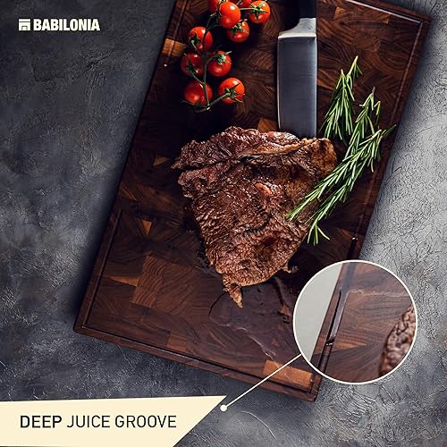 Black Walnut End Grain Cutting Board with Handle & Serving Tray - 15.7"L x 10.2"W, Reversible Kitchen Butcher Block