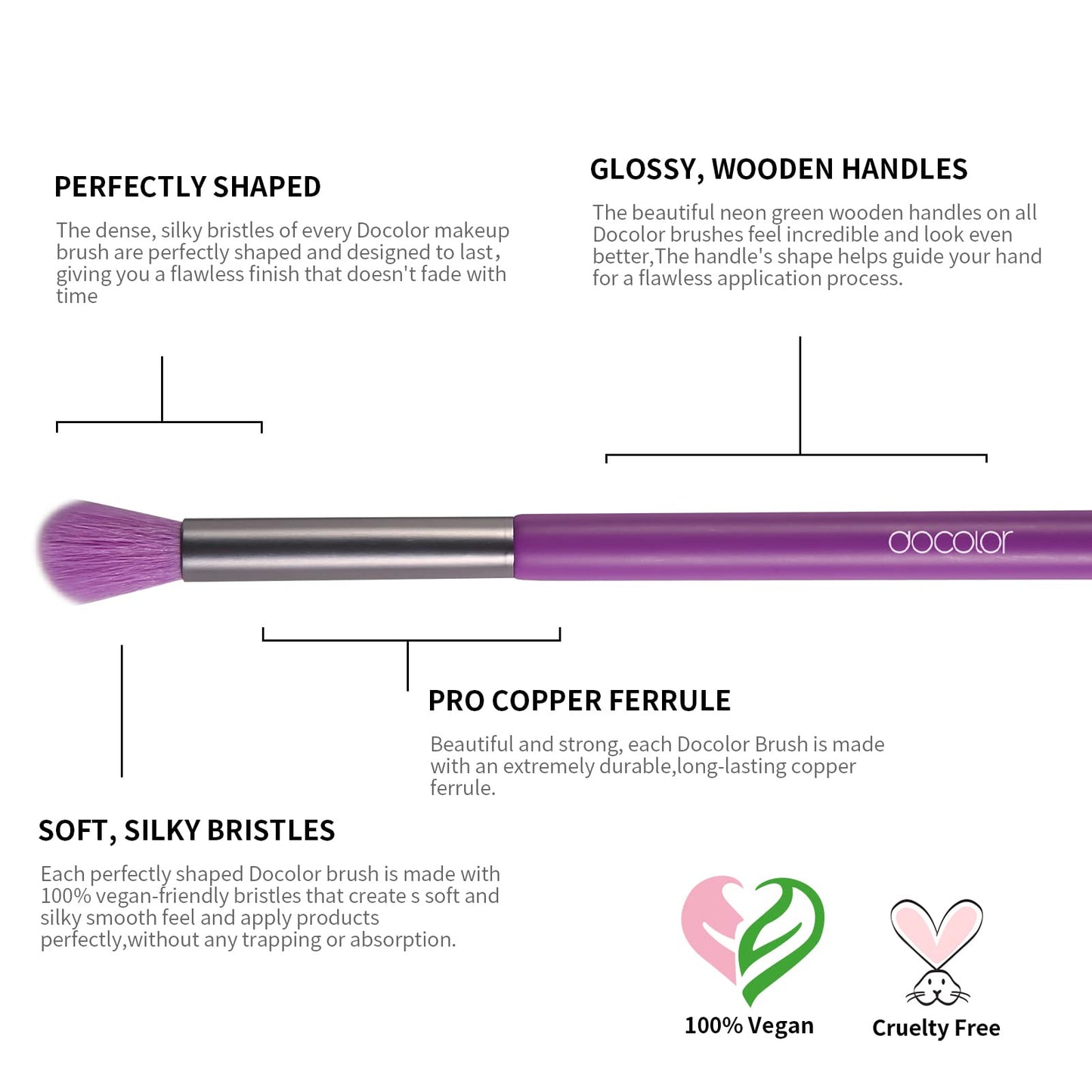 Docolor Makeup Brushes 10Pcs Makeup Brush Set Premium Synthetic Powder Kabuki Foundation Contour Blush Concealer Eye Shadow Blending Liner Make Up Brush Kit - Neon Purple