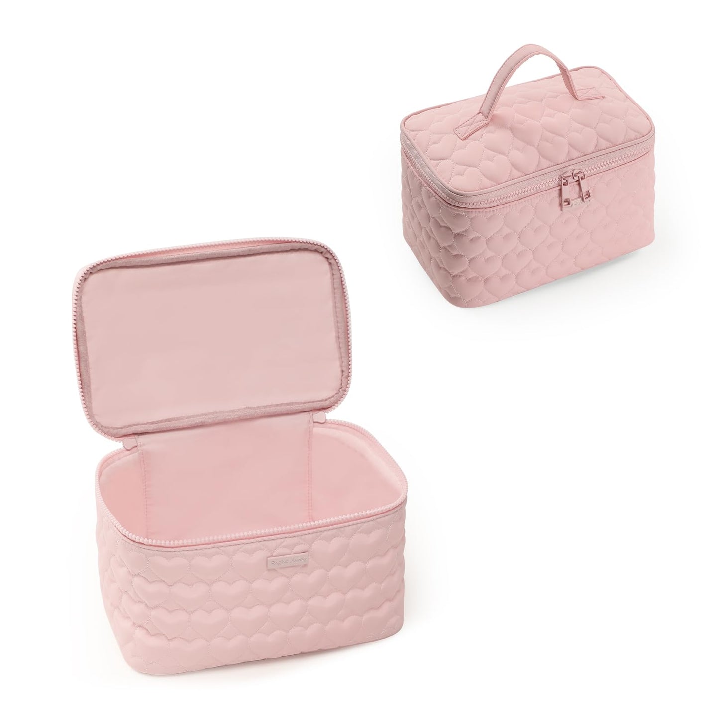 RIGHT AWAY Makeup Bag,Large Cosmetic Bags for Women Girls, Quilted Train Case Make Up Bag with Handle,Travel Makeup Case Organizer,Cute Toiletry Bag Vanity Bag(Pink)