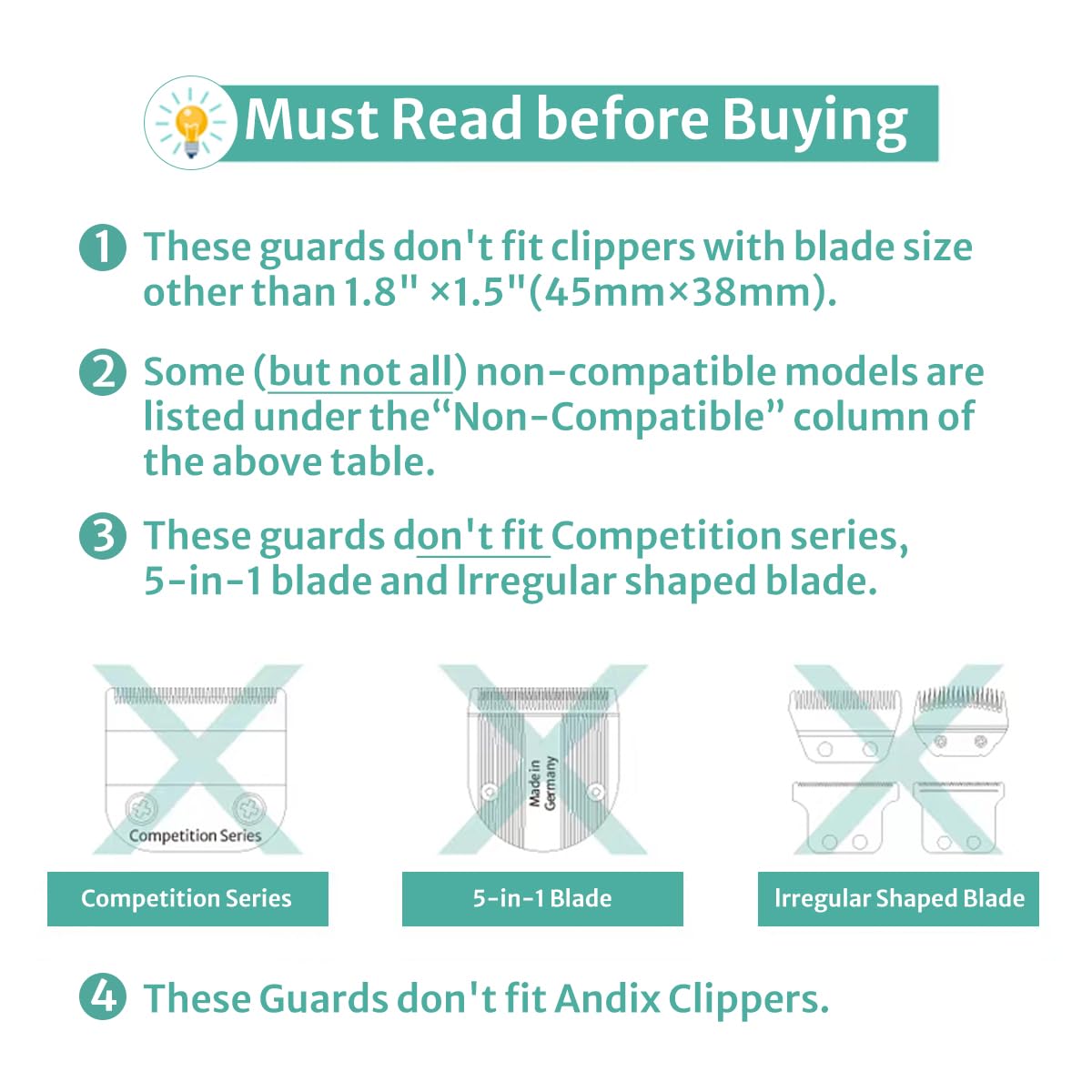 Clipper Guards Set Compatible with Most Wahl Clippers, Clipper Guides Replacement - Guard Number: #1/2, #1 and #1 1/2 (Length: 1/16 inch, 1/8 inch and 3/16 inch)
