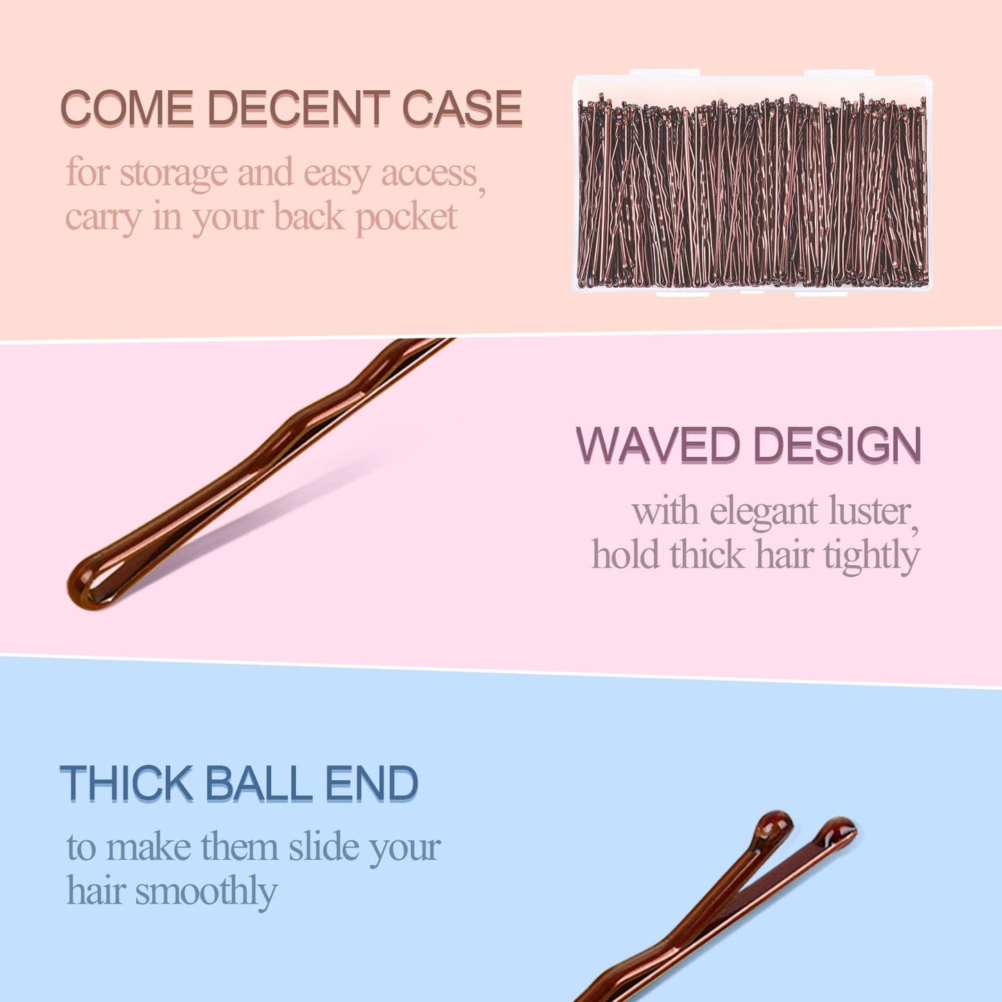 MORGLES Bobby Pins Brown, 240 Pcs Hair Pins for Women 2.2 Inches, Hair Accessories with Box