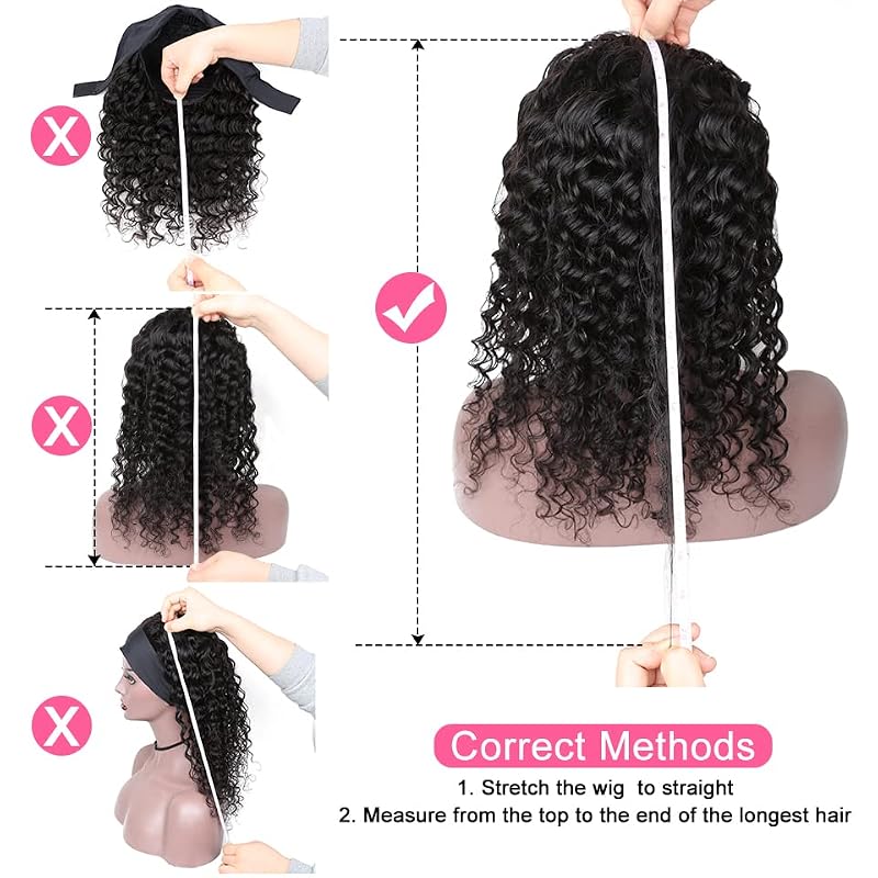Deep Wave Human Hair Headband Wig 8 Inch Curly Natural Color for Black Women
