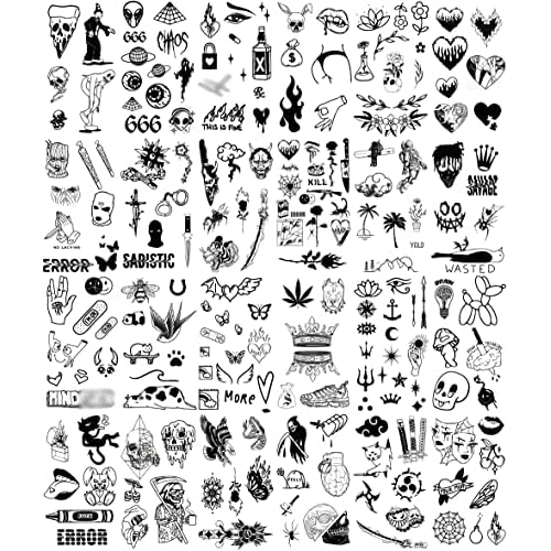 Impressed 48 Sheets Custom Unisex Ignorant Patchwork Temporary Tattoos - Small Semi Permanent Minimalist Black Fake Flash Tattoo for Women and Men - Micro Tiny Adult Hand, Sleeve, Finger Tat for Teens