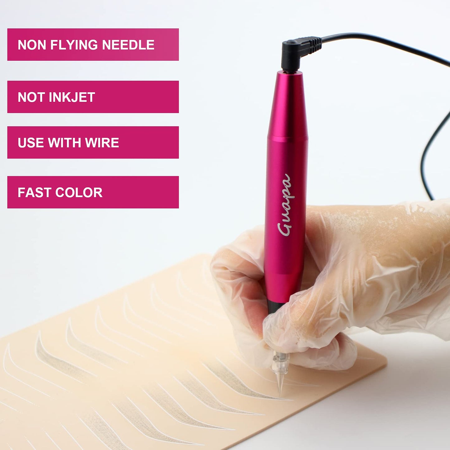 Portable Tattoo Machine Pen Eyebrow Lip Permanent Makeup Pen with 1R 3R Cartridge Needles for Ombre Brows Body Tattoo (Red Machine Kit)