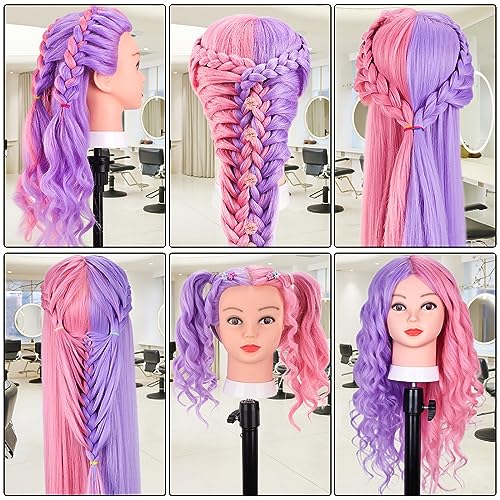 Colorful 26-Inch Mannequin Head with 70% Real Human Hair for Hair Styling Practice - Purple & Pink