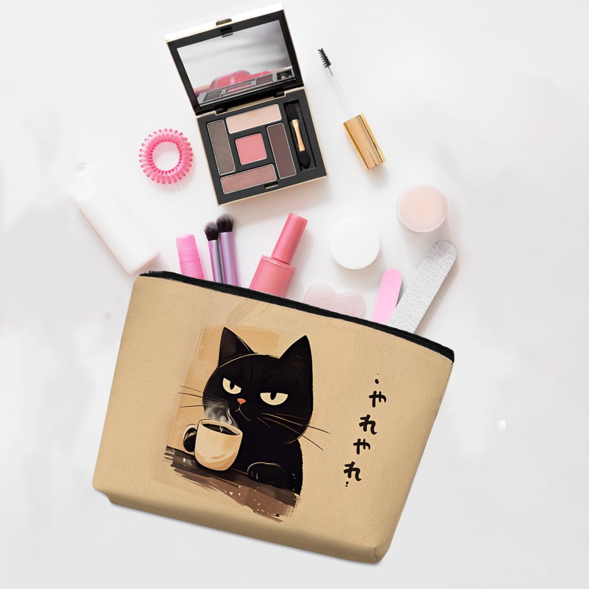 Cat Makeup Bag, Cat Gifts Cosmetic Bags, Aesthetic Design Canvas Zipper Organizer Pouch Cute Roomy Portable Toiletry Bag Cats Themed Gifts for Girls Women Travel Storage Accessories Cats