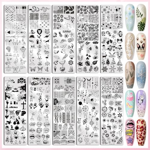 21PCS Nail Stamping Plates Set with 8 Colors Gel Polish - Professional Manicure Kit