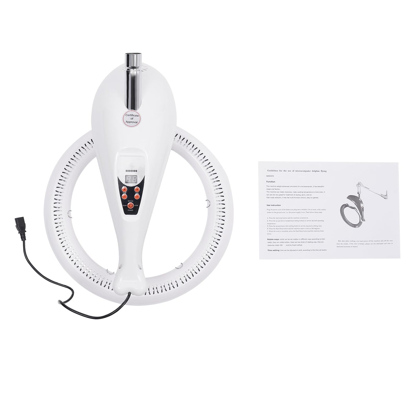 Wall Mount Orbiting Rotating Hair Treatment Machine, 950W 110V 360° Rotating Salon Heating Ring Processor, Hair Perming Treatment Machine for Baking Oil, Coloring (White)