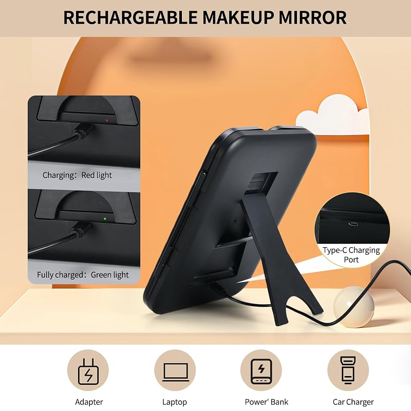 Tri-fold Lighted Vanity Mirror with 5X/10X/20X/30X Magnification, Rechargeable Travel Makeup Mirror - Black (Variation: Black)