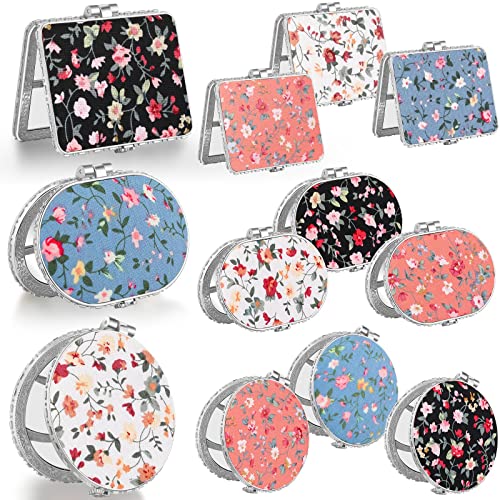 Blulu Silver Edge 24-Piece Compact Mirrors Set - Floral Pocket & Travel Makeup Mirrors for Women