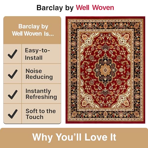 Red Floral Medallion Area Rug 5x7 - Stain & Fade Resistant Living Room Carpet