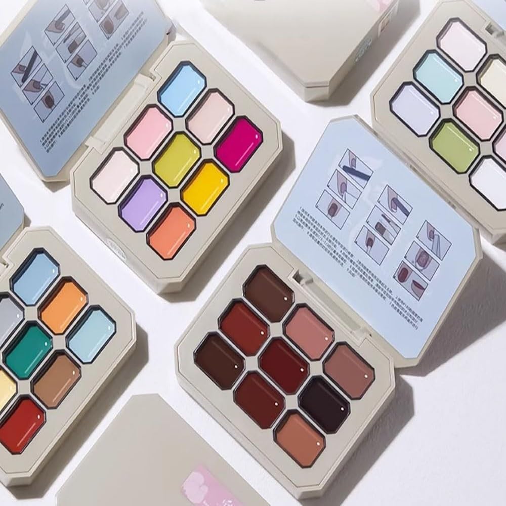 Creamy Colorful Nail Polish Set, olid Cream Gel Polish Palette, for Women&Girls&Friend DIY Home，Nine-Square Grid Solid Gel Glue Nail Polish (I)