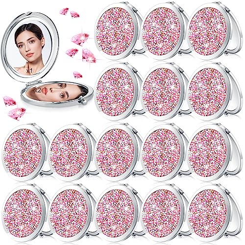 Pink Compact Folding Makeup Mirror Set - 2.75 Inch Portable Pocket Mirrors with Magnification