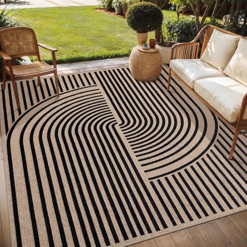 Black 5x7ft Washable Non-Slip Jute Area Rug for Dining Room