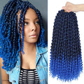 8 Inch Ombre Blue Passion Twist Hair - Water Wave Crochet Hair 22 Strands Pack - Blue Variation
