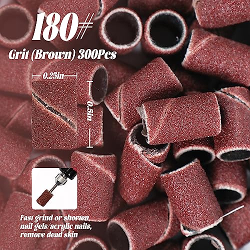 300 Pcs Nail Drill Sanding Bands 180 Grit Replacement for 3/32'' Shank - Pack of 2