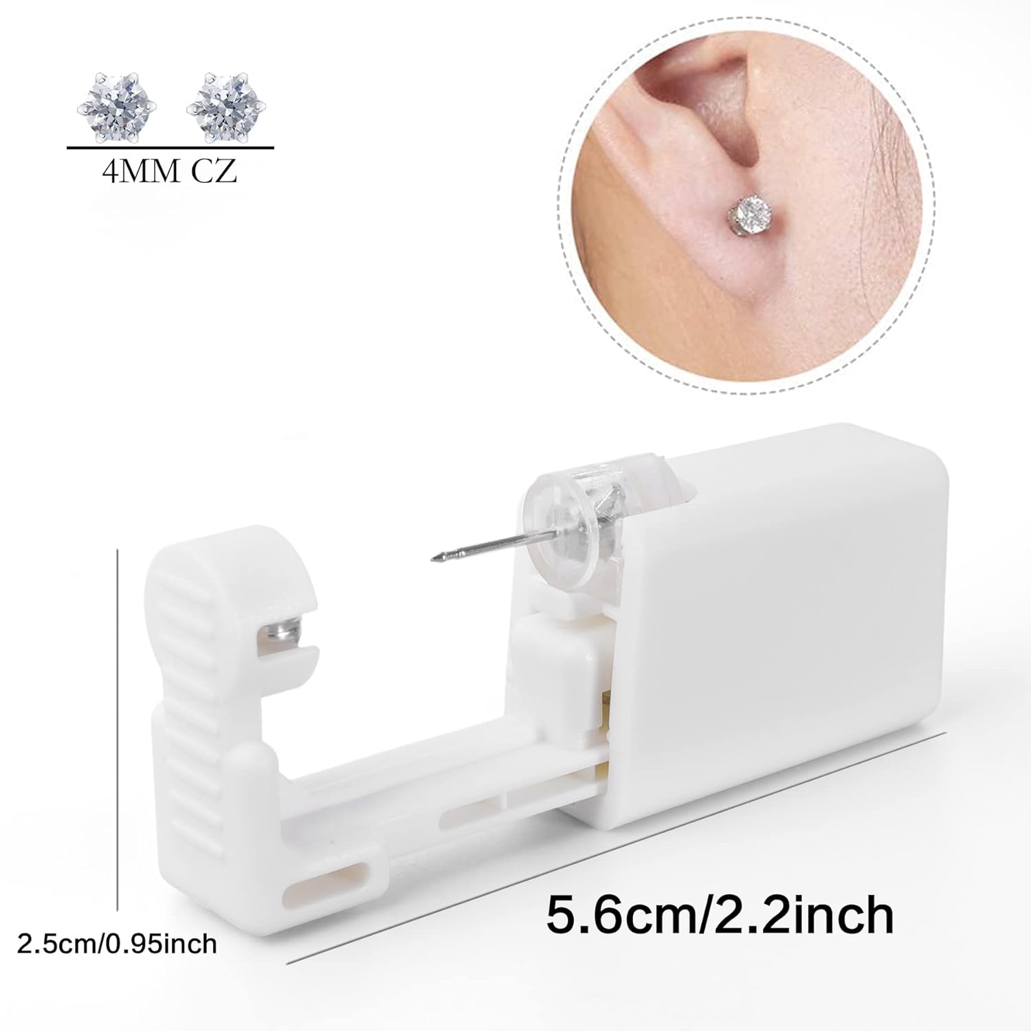 Ear Piercing Kit, Anzero 2 Pcs Disposable Ear Piercing Gun with Preloaded Ear Stud, at Home Self Ear Piercing Gun Kit - 5MM Earrings Stud