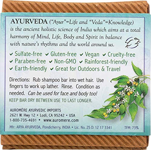 Auromere Ayurvedic Shampoo Bar with Neem & Tulsi - 4.23 Oz Pack of 6 - Multi-Purpose Natural Soap & Body Wash