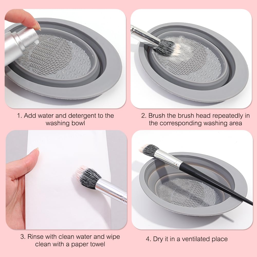 1pcs Silicone Makeup Brush Cleaner Folding Powder Puff Cleaning Bowl Eyeshadow Brushes Washing Soft Pad Beauty Tools,Grey,11 * 15 * 1.5cm (After Folding),11 * 15 * 4.5cm (After unfolding)