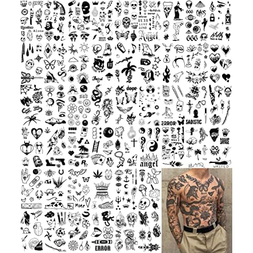 Impressed 48 Sheets Custom Unisex Ignorant Patchwork Temporary Tattoos - Small Semi Permanent Minimalist Black Fake Flash Tattoo for Women and Men - Micro Tiny Adult Hand, Sleeve, Finger Tat for Teens