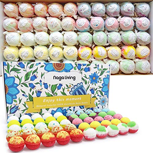 Bath Bombs Gift Set - 50 Handmade Organic Fizz Balls for Kids & Adults