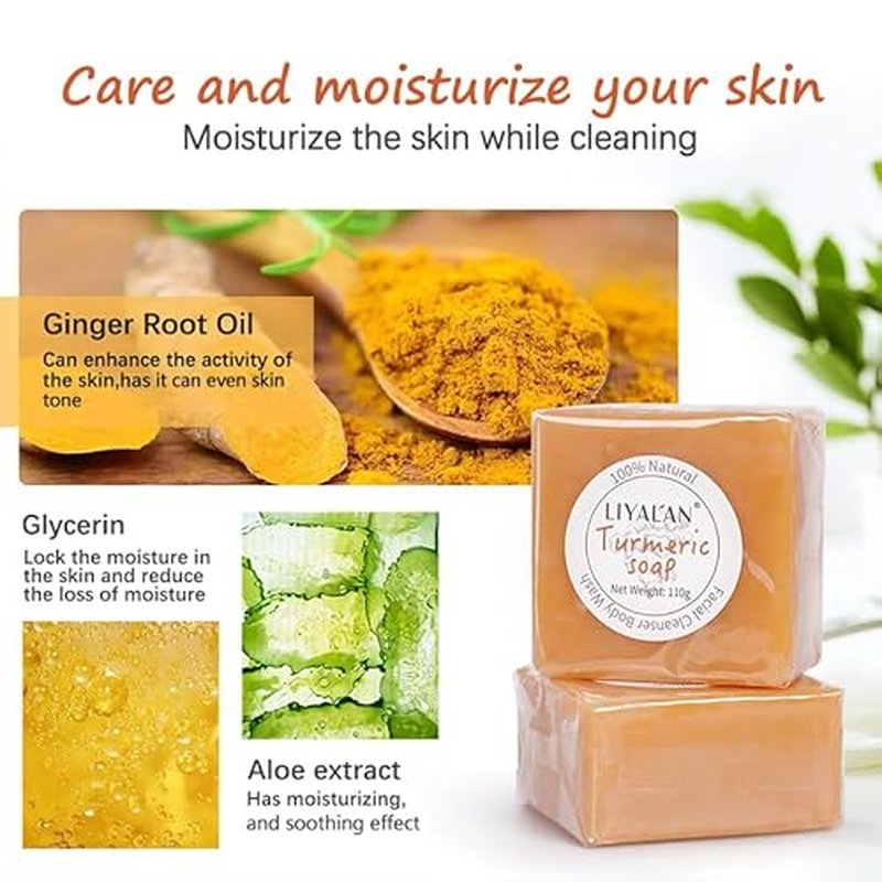 LIYALAN Turmeric Soap Bar for Face & Body Smooth Skin,Deep Cleansing 24K Gold Under Eye Patches for Dark Circles