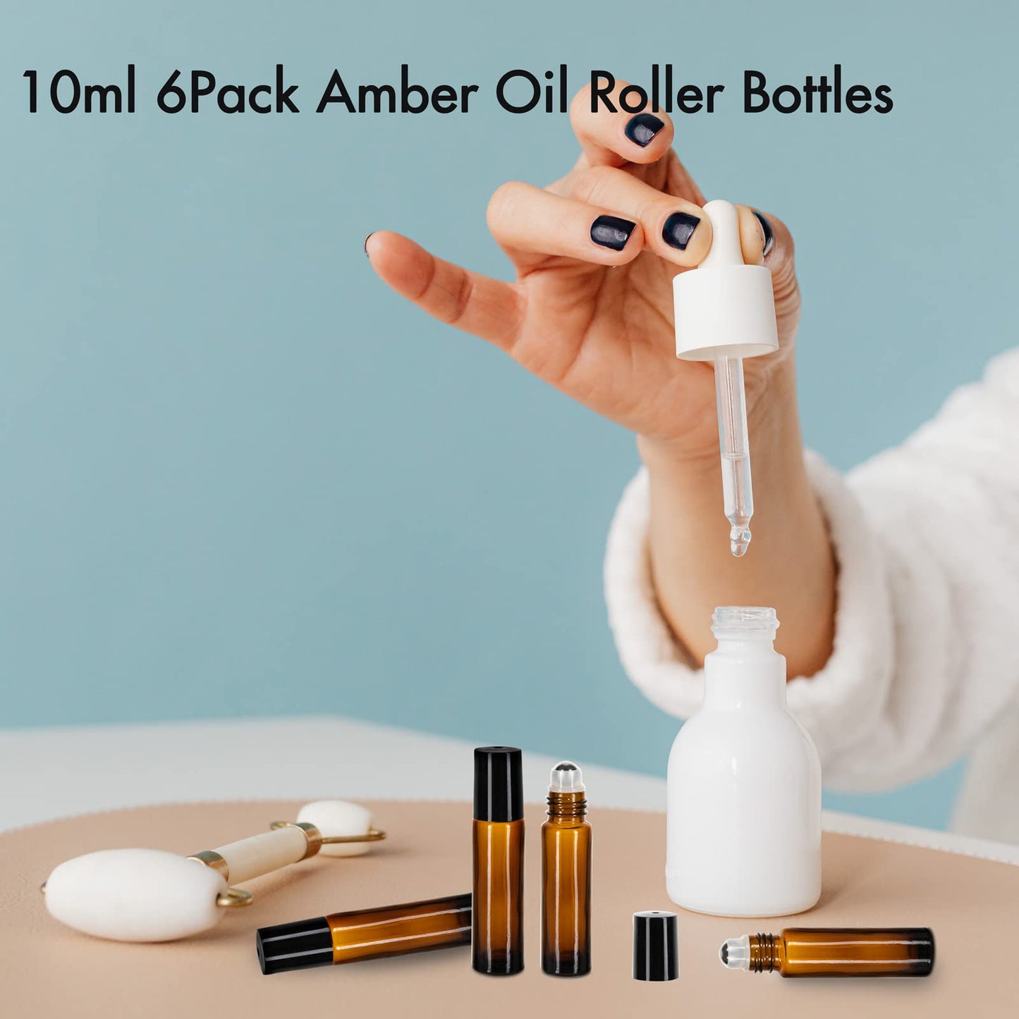6 Pack Essential Oil Roller Bottles - 10ml Amber Glass Roll-On Bottles with Stainless Steel Roller Balls, Labels, 1*Openers, 1*Funnels, 1*Dropper
