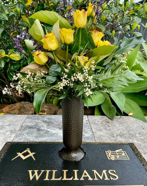 Ionic Cemetery Vase Replacement Base - 4-Inch Plastic Locking Flower Holder, Dark Brown