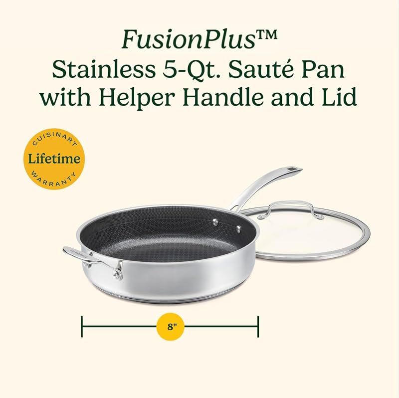 5-Quart Sauté Pan with Hybrid Stainless Steel & Ceramic Surface – Oven Safe, Induction Ready (FPS33-30H) Variation: 5-quart Saute Pan