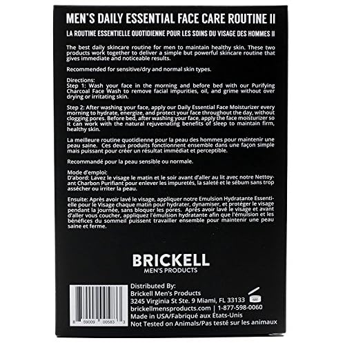 Brickell Men's Daily Essential Face Care Routine II, Purifying Charcoal Face Wash and Daily Essential Face Moisturizer, Natural and Organic, Men's Skin Care Gift Set, Scented