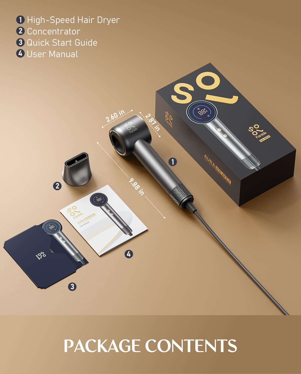 FanttikSolo 80% Faster Drying with 110,000 RPM Brushless Motor Blow Dryer, 56dB Low-Noise, 0.74lb Ultra-Light Blow Dryer, Ionic Tech for Travel, Home, Salon, SonicDry H10 APEX - Gray