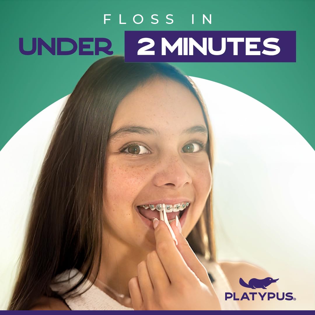 Platypus Orthodontic Flossers for Braces, 40 Count (Pack of 1), Ortho Picks for Adults & Kids, Fits Under Arch Wire, Non-Damaging, Encourage Flossing Habits
