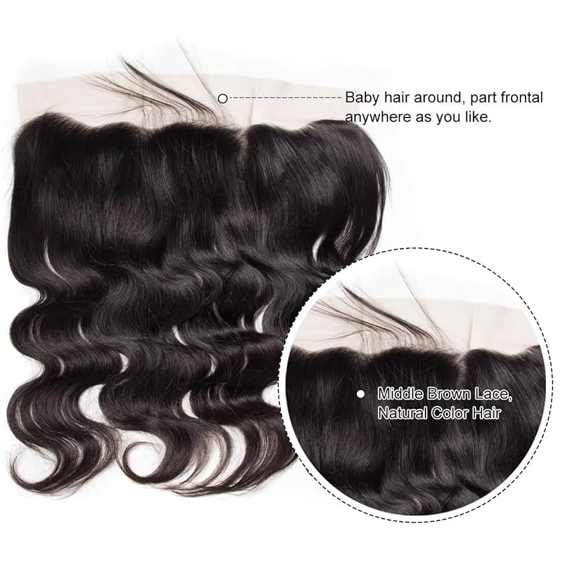 13x4 HD Lace Frontal 14 Inch Body Wave Virgin Brazilian Hair, Pre-plucked Baby Hair