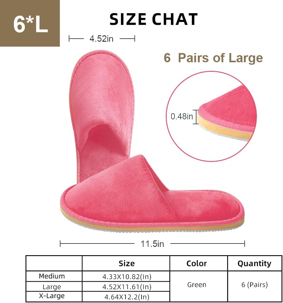 Non-Slip Disposable Slippers - 2-6 Pairs, Washable Velvet Closed Toe for Guests, Hotel & Spa