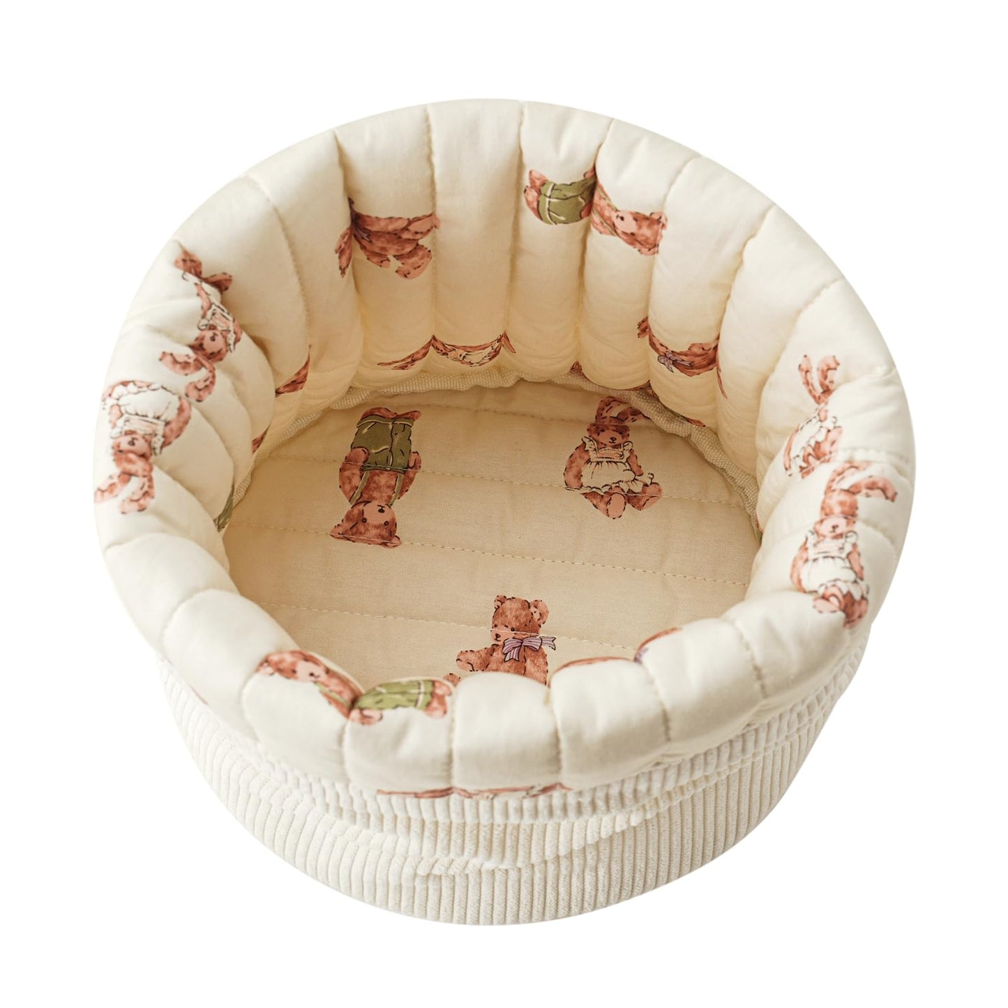 RSRSLEII Aesthetic Corduroy Drawstring Makeup Bag with Quilted Lining, Coquette Quilted Cotton Cosmetic Bag, Portable Travel Organized Toiletry Bag for Women Girls（05White Rabbit Bear）